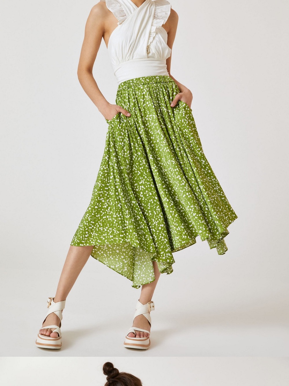 Handkerchief A-Line Green Asymmetric Midi Skirt - Anthropologie
